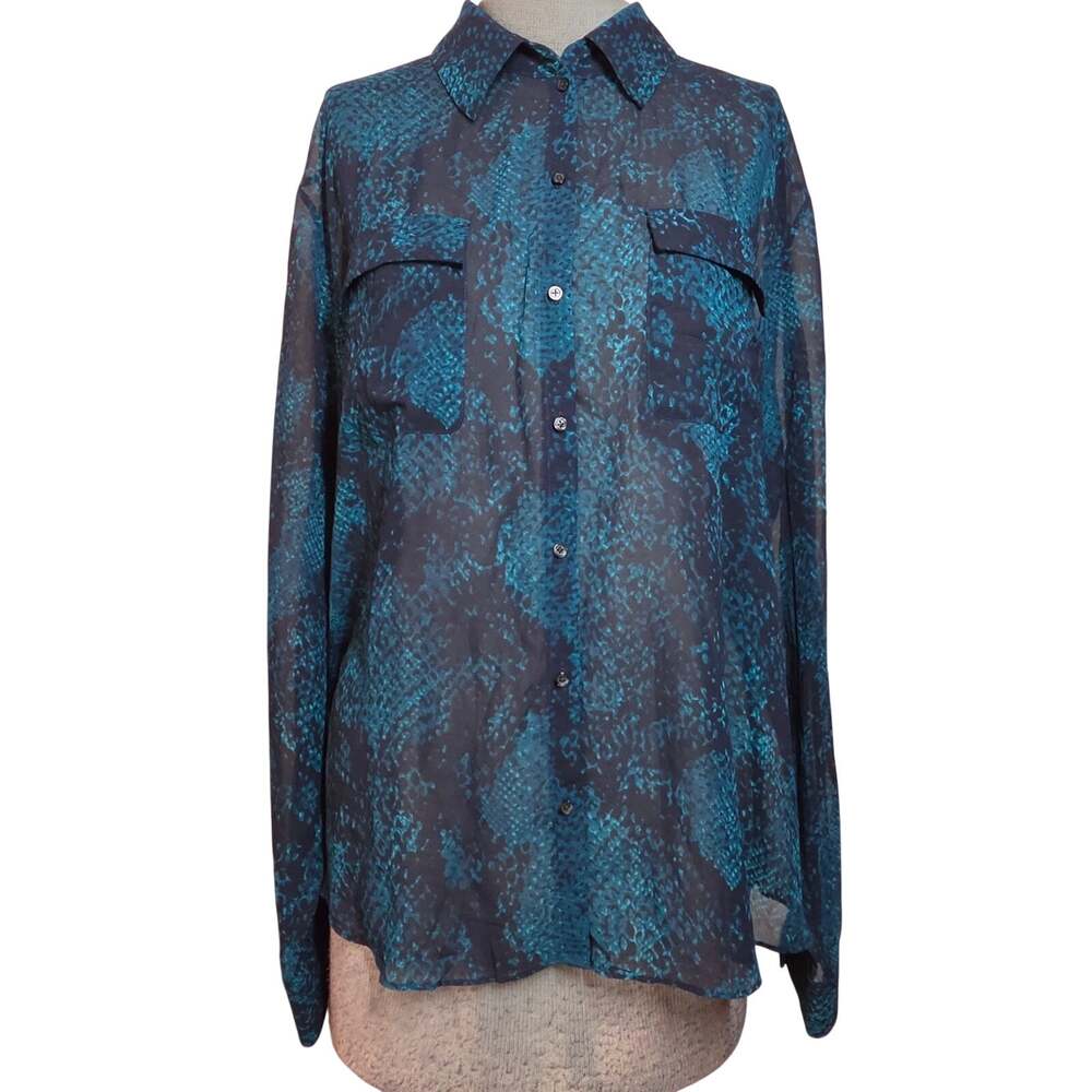 Tahari Sheer Animal Print Blouse Size Large